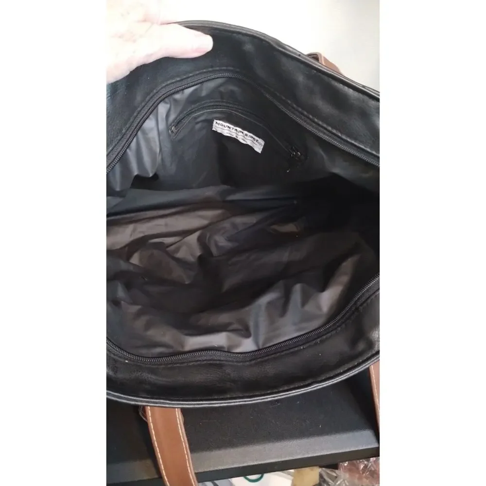 Mountain Ridge Black and Brown Faux Leather Zipper Snap Closure Tote